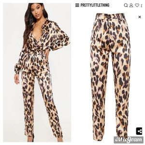 Leopard Print Satin Feel Printed Slim Leg Pants